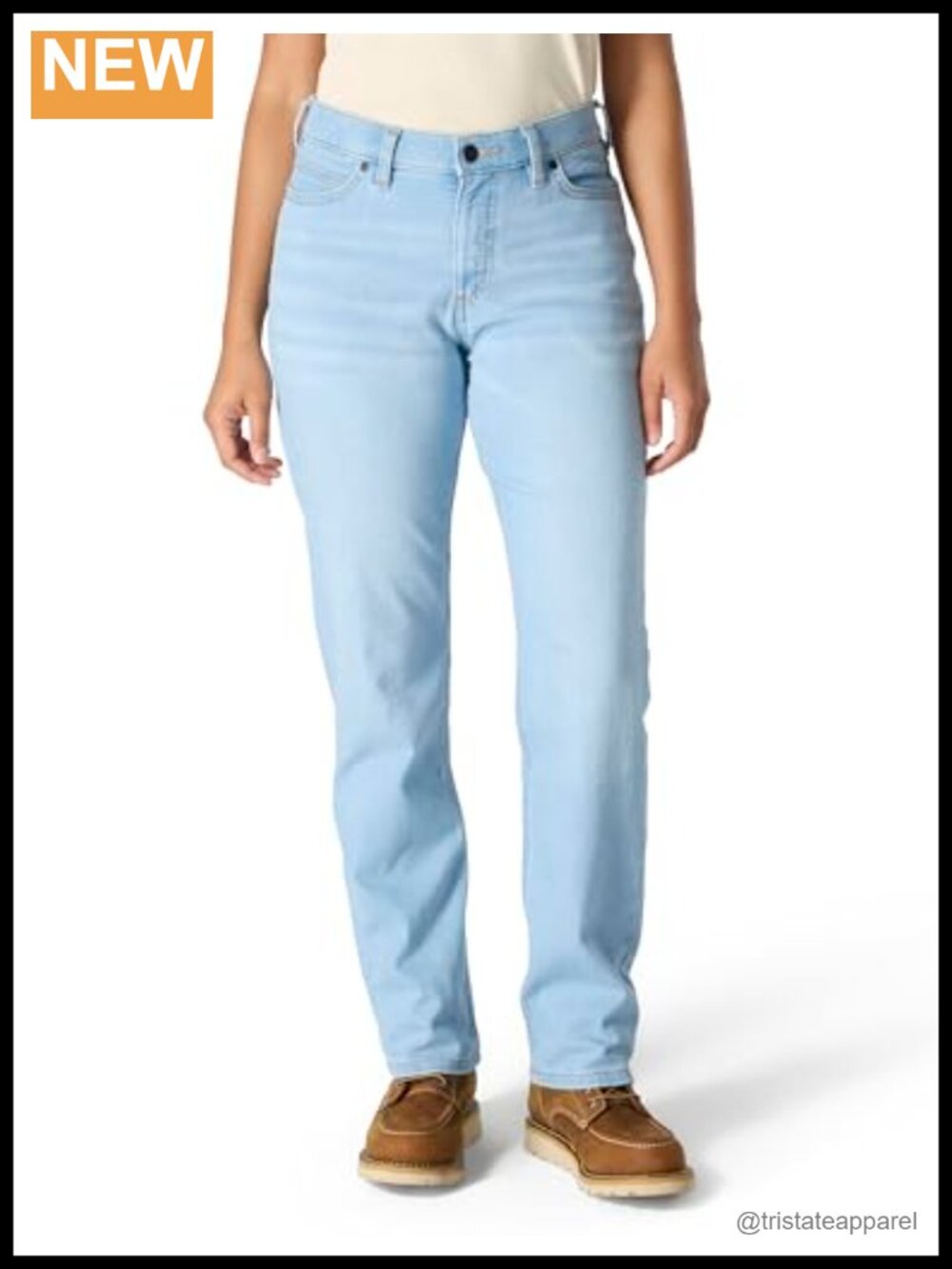 Mid Rise Straight Leg Stretch Denim Work Jeans Comfort Performance Fit